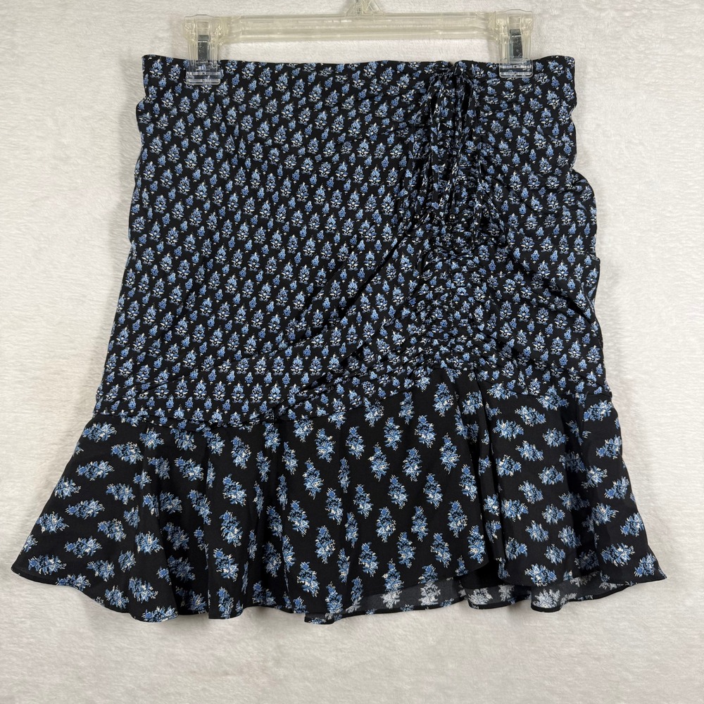 Veronica Beard Silk Blend Ruched Mini Skirt Black Blue Floral Medallion Size 6